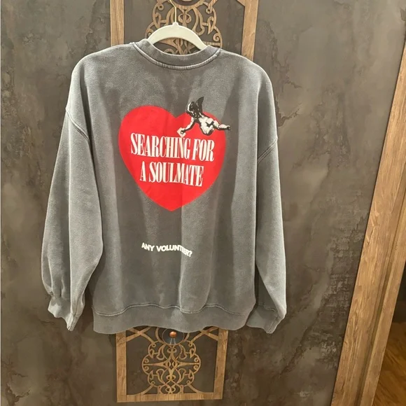 Zara Gray and Red Crewneck Sweater Relaxed Fit - Picture 8 of 12